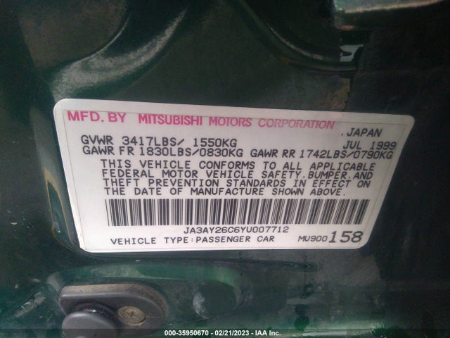 JA3AY26C6YU007712 Mitsubishi MIRAGE DE