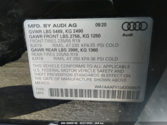 WA1AAAFY1M2008875 Audi Q5 PREMIUM