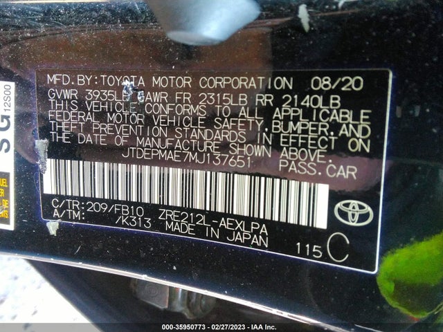 Toyota COROLLA LE 2021 JTDEPMAE7MJ137651 Image 10