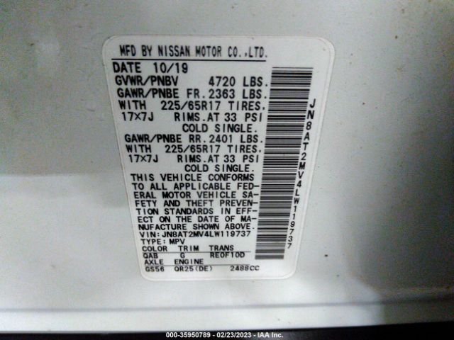 JN8AT2MV4LW119737 Nissan Rogue Sv Intelligent Awd