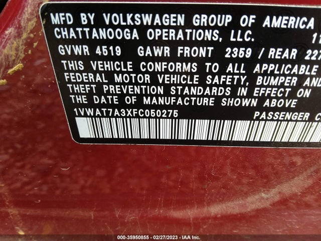 1VWAT7A3XFC050275 Volkswagen Passat 1.8t Wolfsburg Ed