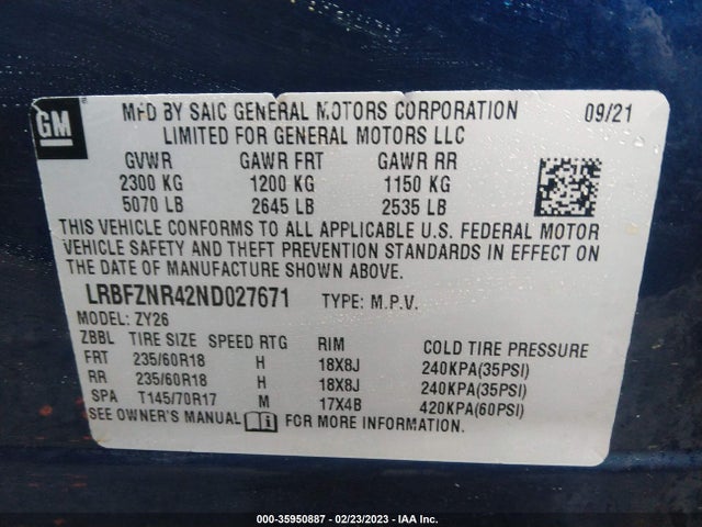 2022 BUICK ENVISION ESSENCE VIN: LRBFZNR42ND027671