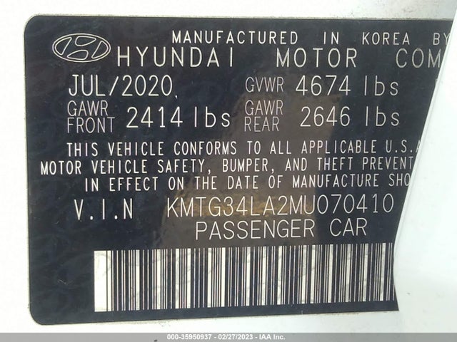 2021 Genesis G70, VIN: KMTG34LA2MU070410