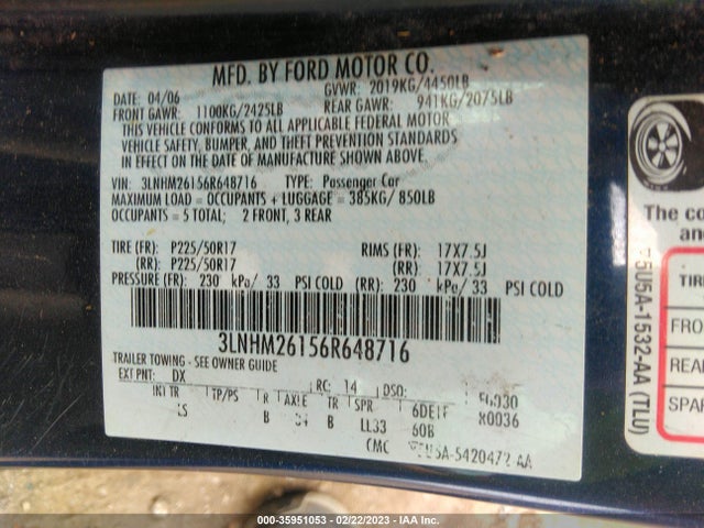 Lincoln Zephyr 2006 3LNHM26156R648716 Image 10
