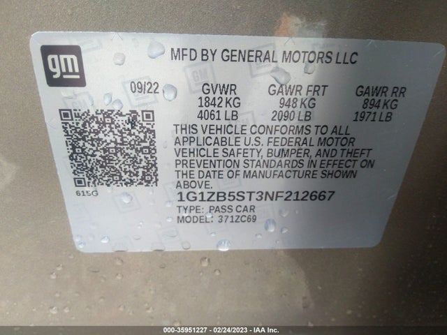 Chevrolet MALIBU LS 2022 1G1ZB5ST3NF212667 Image 9