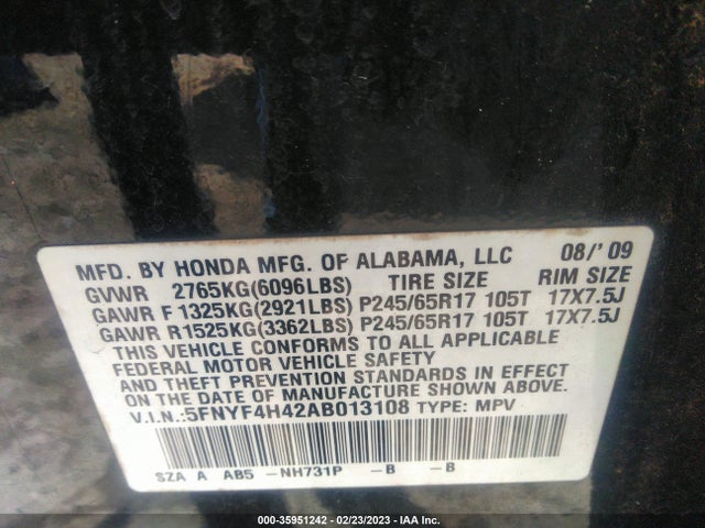 Honda Pilot Ex 2010 5FNYF4H42AB013108 Image 10