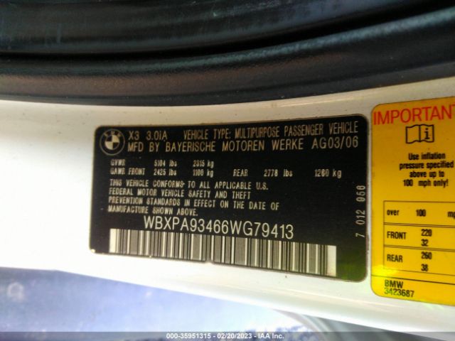 WBXPA93466WG79413 BMW X3 3.0I