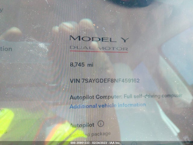 2022 Tesla Model Y, VIN: 7SAYGDEF8NF459162