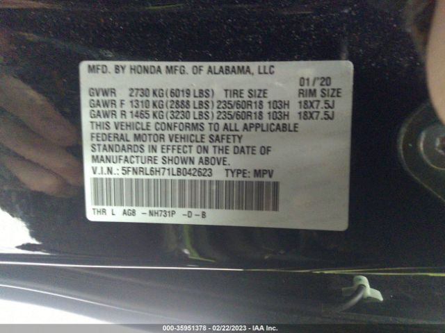 5FNRL6H71LB042623 Honda Odyssey Ex-l/ex-l W/navi & Res