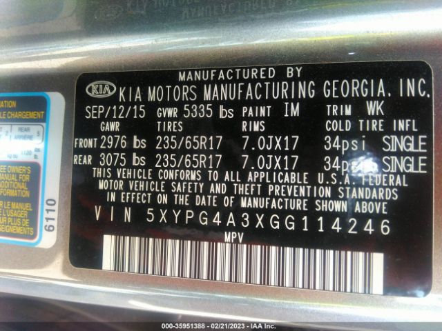 5XYPG4A3XGG114246 KIA SORENTO LX