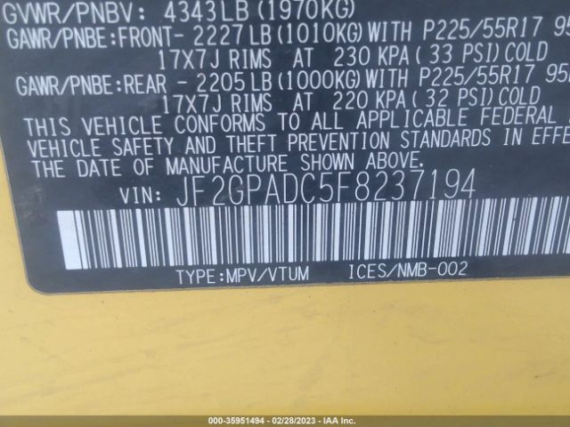 JF2GPADC5F8237194 Subaru Xv Crosstrek Premium