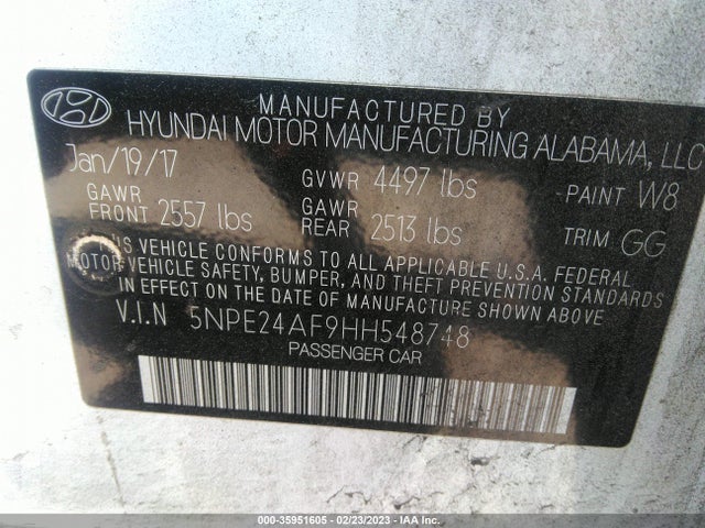 Hyundai Sonata 2.4l 2017 5NPE24AF9HH548748 Image 10