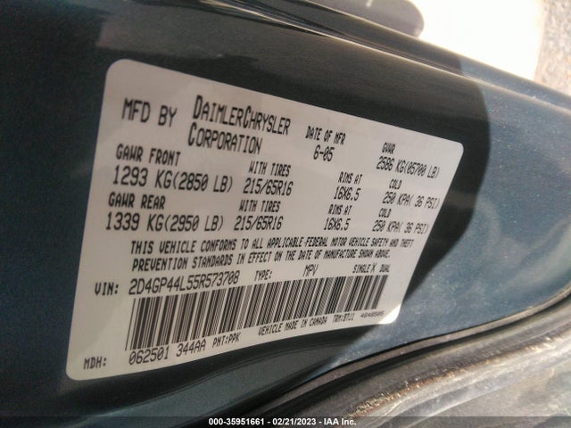 Dodge Grand Caravan Sxt 2005 2D4GP44L55R573708 Image 9