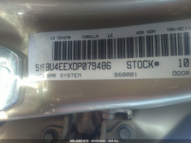 2013 TOYOTA COROLLA L/LE/S VIN: 5YFBU4EEXDP079486