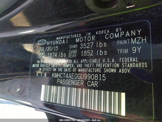 2016 HYUNDAI ACCENT SE VIN: KMHCT4AE0GU990815