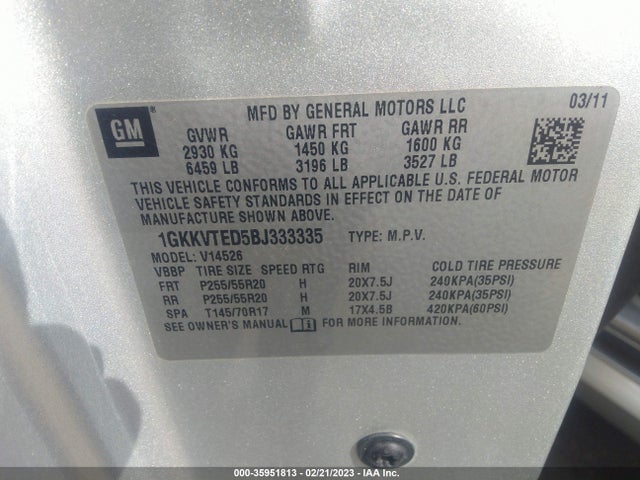 GMC Acadia Denali 2011 1GKKVTED5BJ333335 Image 11
