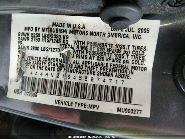 4A4MN21S45E074717 Mitsubishi Endeavor