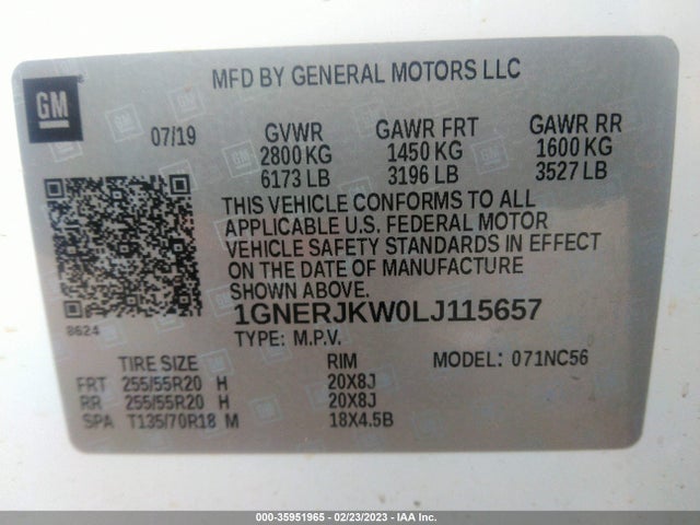 Chevrolet Traverse Rs 2020 1GNERJKW0LJ115657 Image 10
