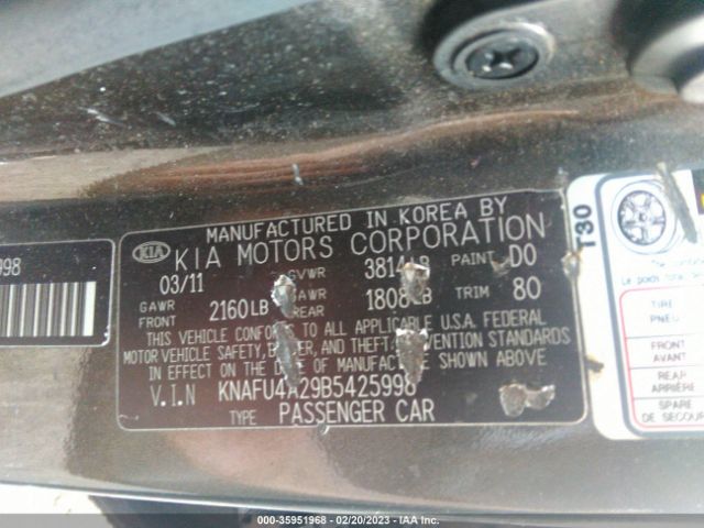 KNAFU4A29B5425998 KIA FORTE EX