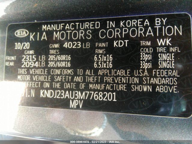 KNDJ23AU3M7768201 KIA SOUL S