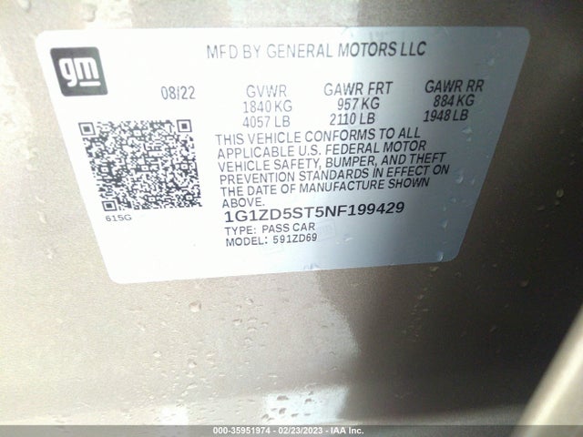 Chevrolet MALIBU LT 2022 1G1ZD5ST5NF199429 Image 9