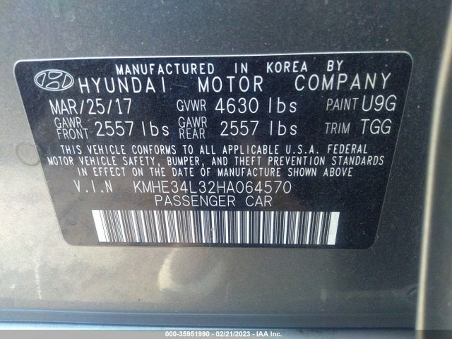 Hyundai Sonata Hybrid Limited 2017 KMHE34L32HA064570 Image 10