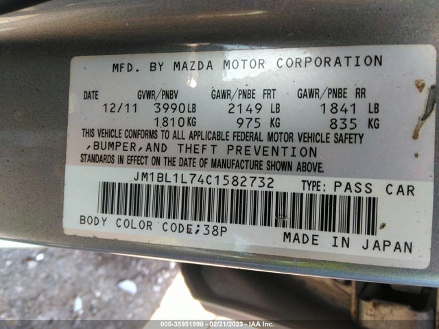 2012 MAZDA MAZDA3 I TOURING VIN: JM1BL1L74C1582732