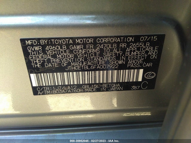 2015 Lexus GS, VIN: JTHCE1BL6FA007922