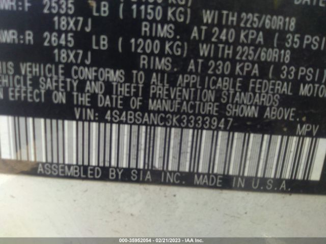 4S4BSANC3K3333947 Subaru Outback Limited