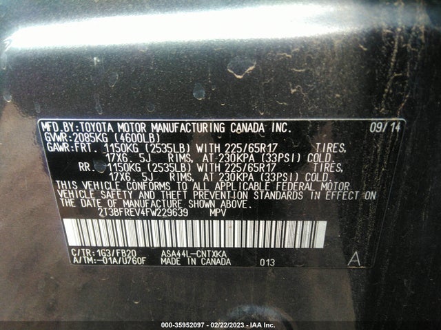 Toyota RAV4 LE 2015 2T3BFREV4FW229639 Image 9