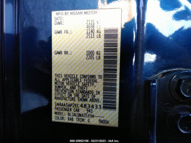 1N4AA5AP2EC483433 Nissan MAXIMA 3.5