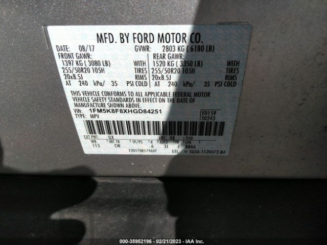 1FM5K8F8XHGD84251 Ford Explorer Limited