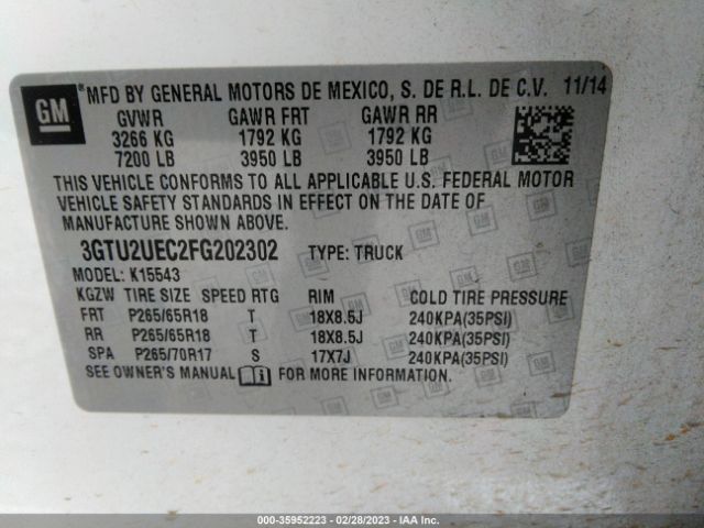 3GTU2UEC2FG202302 GMC Sierra 1500 Sle