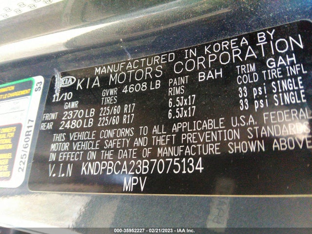 2011 KIA SPORTAGE LX VIN: KNDPBCA23B7075134