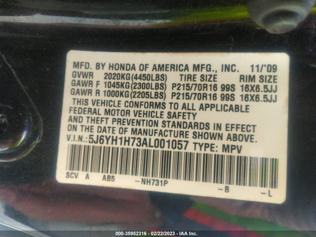 2010 HONDA ELEMENT EX VIN: 5J6YH1H73AL001057