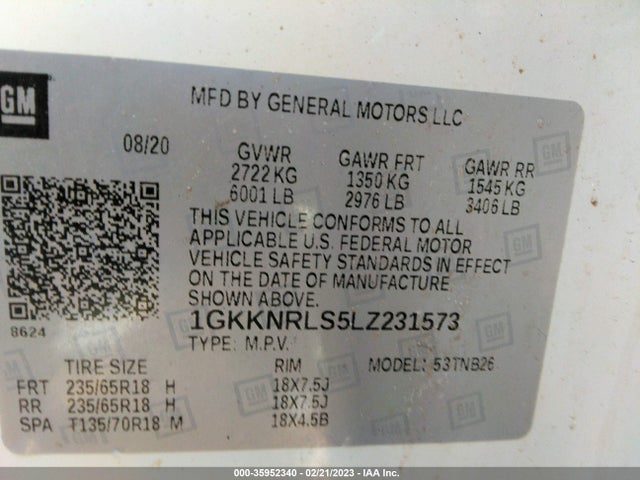 2020 GMC Acadia, VIN: 1GKKNRLS5LZ231573