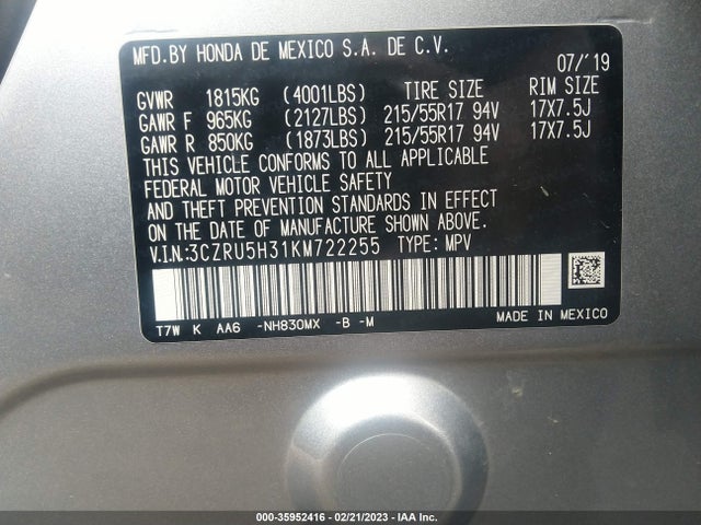 Honda HR-V LX 2019 3CZRU5H31KM722255 Image 9