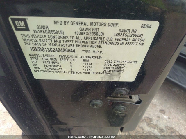 GMC Envoy Slt 2004 1GKDS13S242426544 Image 10