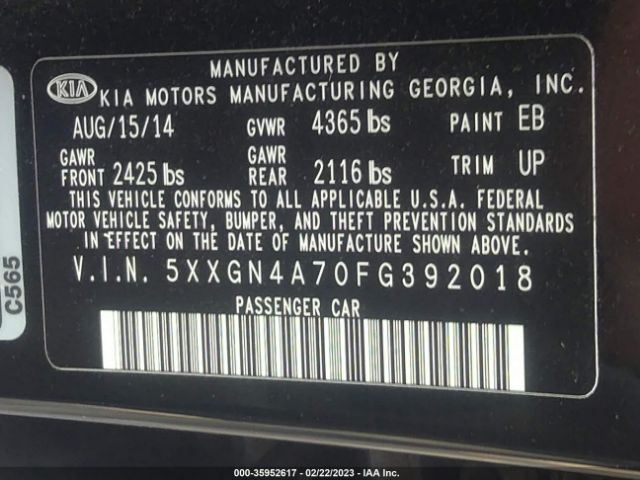 5XXGN4A70FG392018 KIA OPTIMA EX