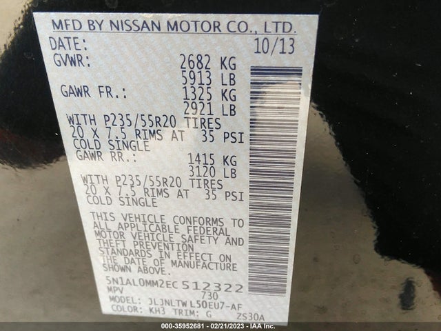 2014 INFINITI QX60 VIN: 5N1AL0MM2EC512322