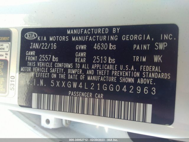 5XXGW4L21GG042963 KIA Optima Sx Turbo