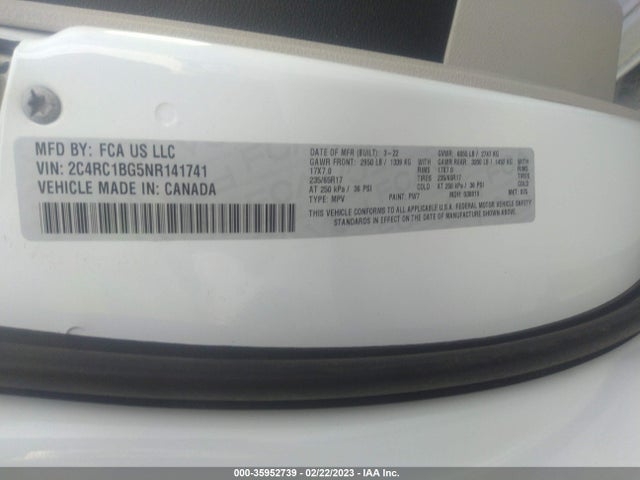 2022 Chrysler Pacifica, VIN: 2C4RC1BG5NR141741