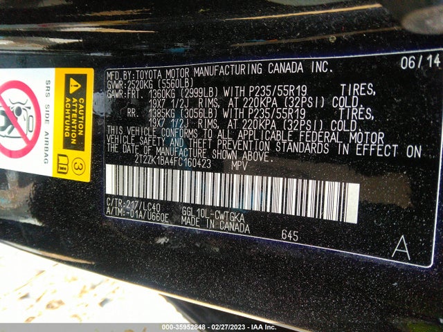2015 Lexus RX, VIN: 2T2ZK1BA4FC160423