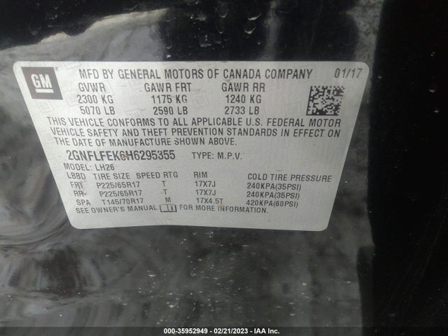 Chevrolet EQUINOX LT 2017 2GNFLFEK6H6295355 Image 10