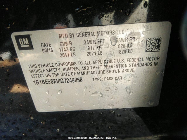 Chevrolet CRUZE LT 2016 1G1BE5SM0G7249058 Image 11