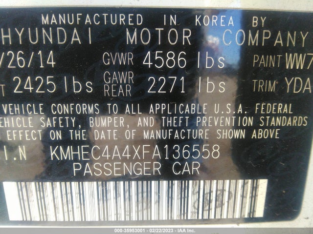 Hyundai Sonata Hybrid Limited 2015 KMHEC4A4XFA136558 Image 10