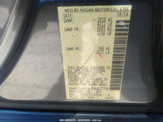 2015 Nissan Altima, VIN: 1N4AL3AP9FN346770