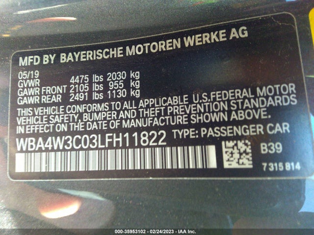 2020 BMW 4 Series, VIN: WBA4W3C03LFH11822
