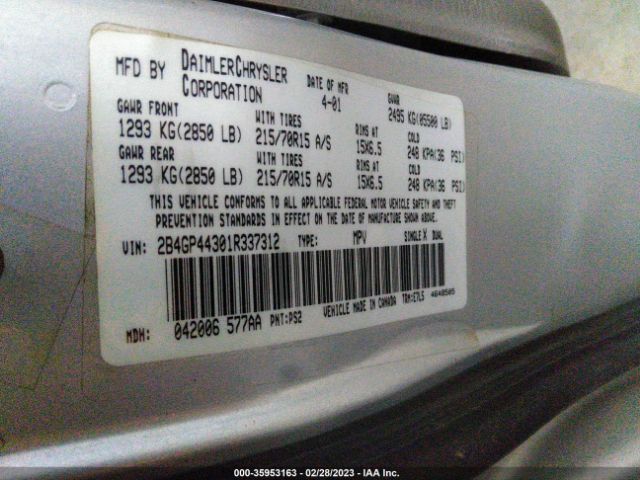 2B4GP44301R337312 Dodge Grand Caravan Sport