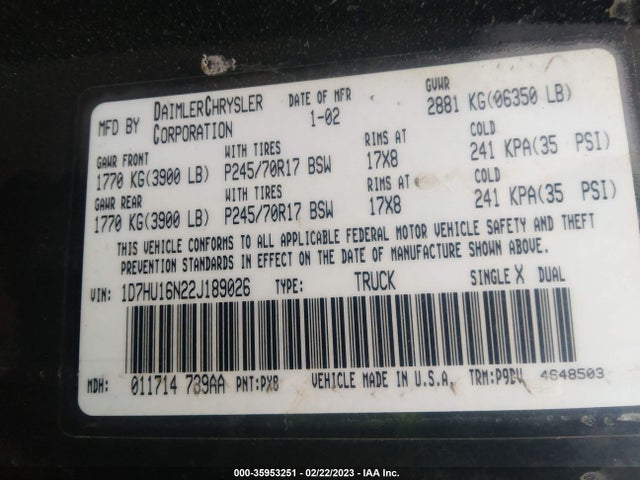 Dodge RAM 1500 2002 1D7HU16N22J189026 Image 9